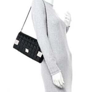 Chanel Black Patent Leather Chocolate Bar Clutch On Chain